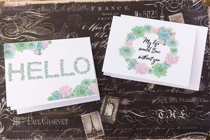 Watercolor Greeting Card, Hello Card, Succulent Card, Hello Greeting Card, Succulent card Emilie Taylor Art