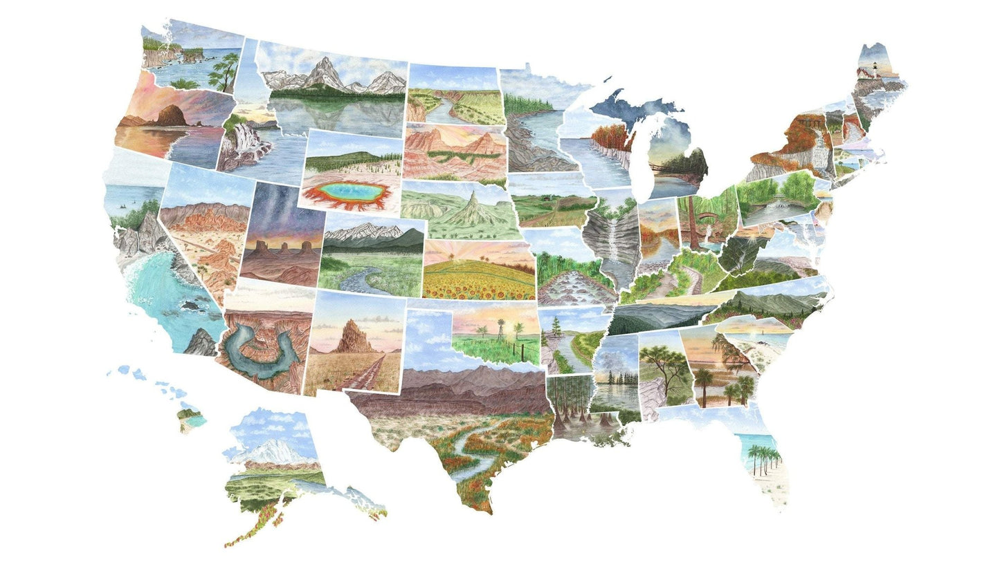 Watercolor Greeting Card, USA Card, Map Card, US Greeting Card, United states art Card Emilie Taylor Art