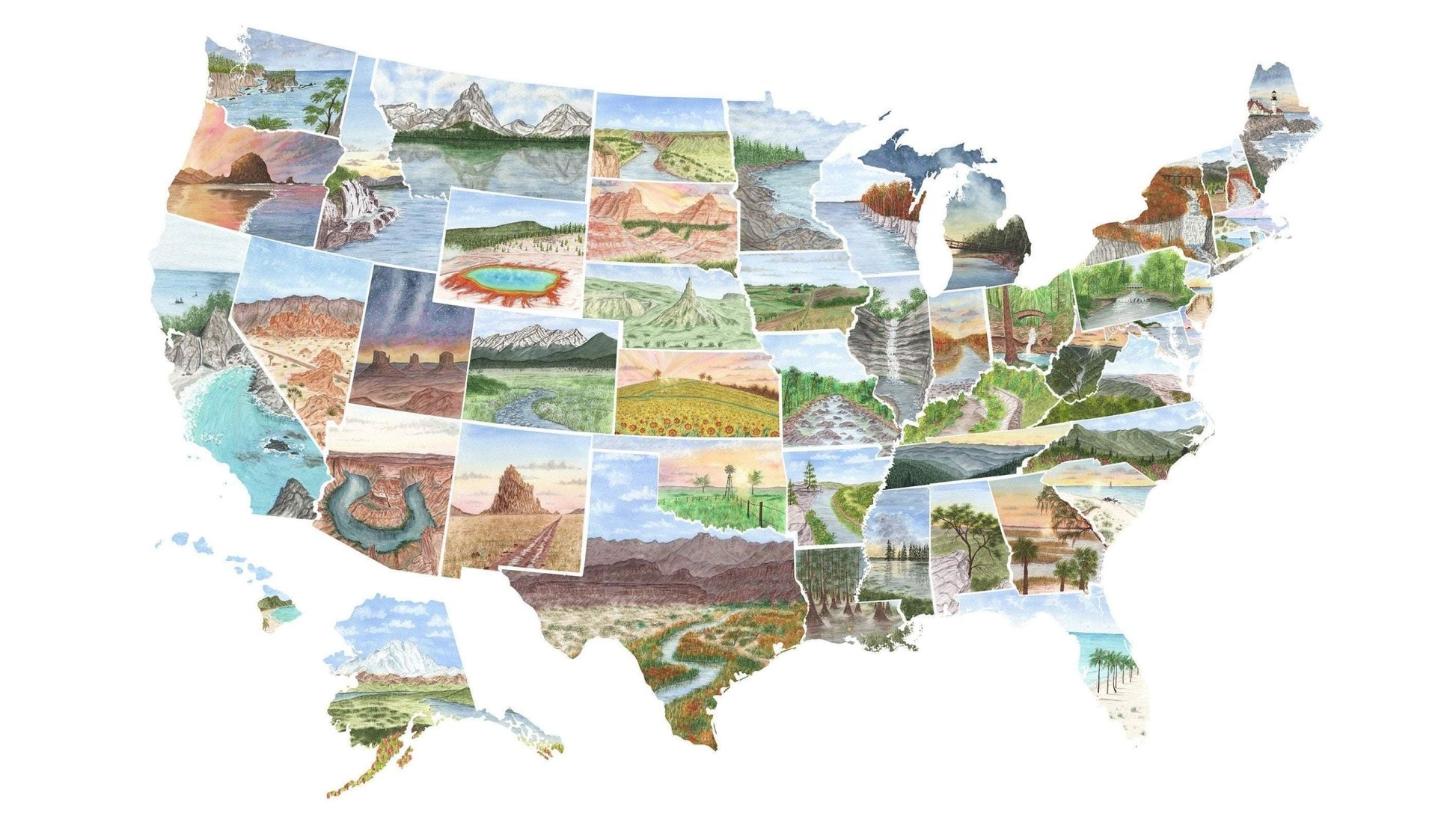Watercolor Greeting Card, USA Card, Map Card, US Greeting Card, United states art Card Emilie Taylor Art