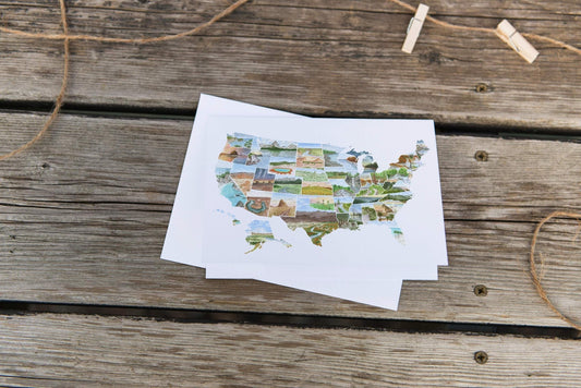 Watercolor Greeting Card, USA Card, Map Card, US Greeting Card, United states art Card Emilie Taylor Art