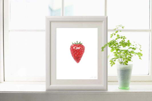Watercolor Strawberry Painting, Fruit Print, kitchen art prints, Watercolor Strawberry painting Emilie Taylor Art