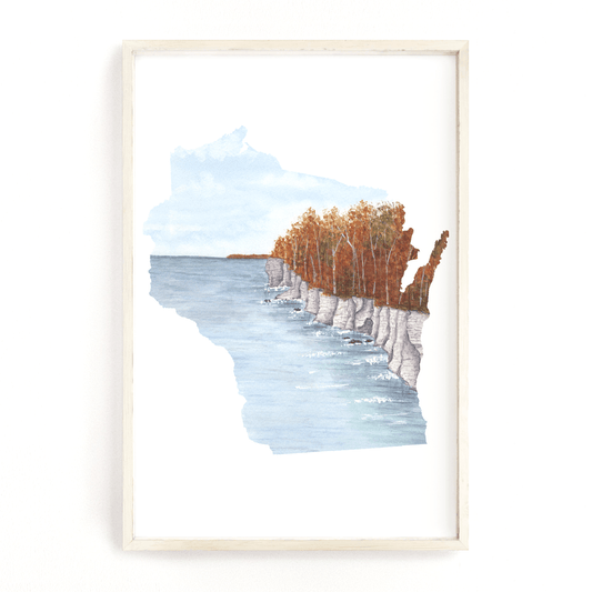 Wisconsin Watercolor Print, Wisconsin State, State Art, Wisconsin wall art, Door County in the Fall Emilie Taylor Art